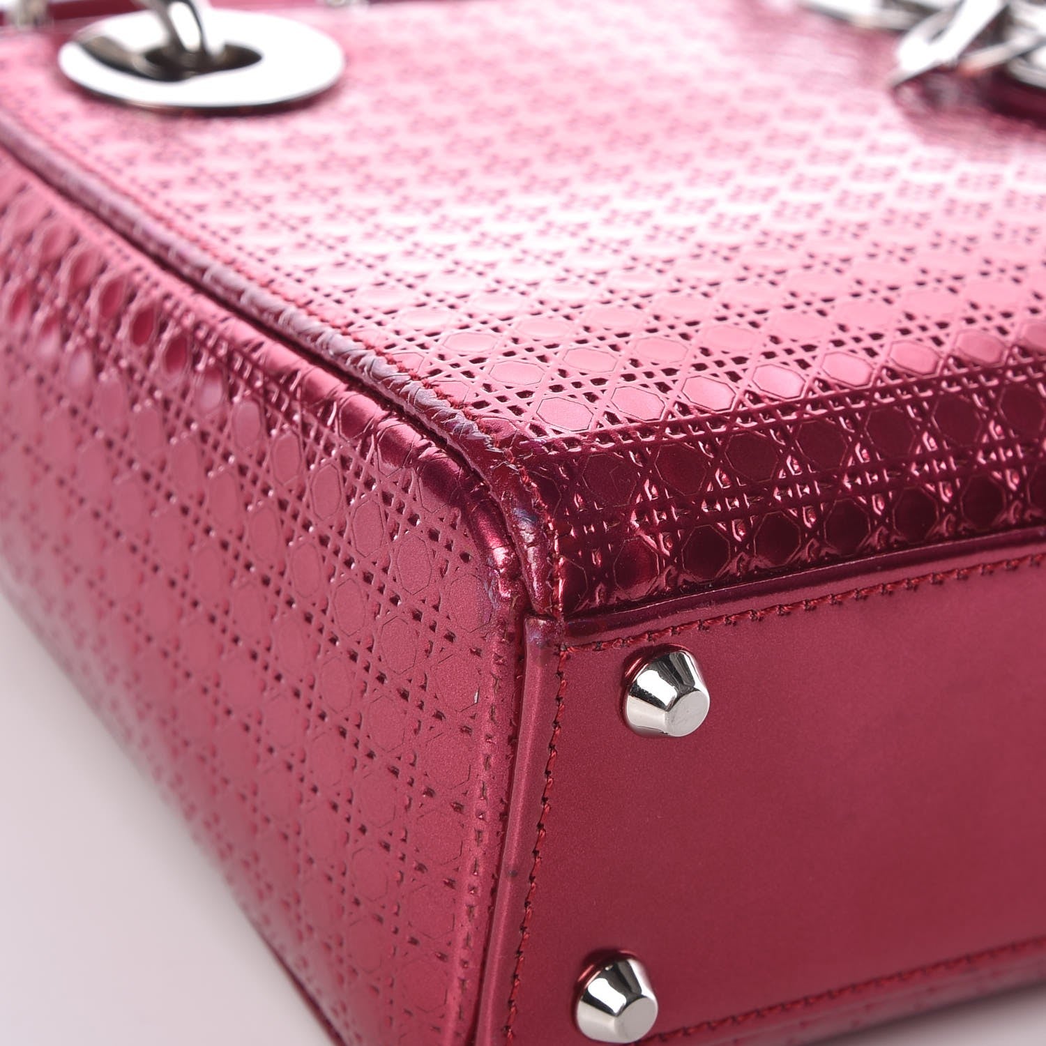 Christian Dior Metallic Patent Micro-Cannage Mini Lady Dior Fuchsia 11 of 14