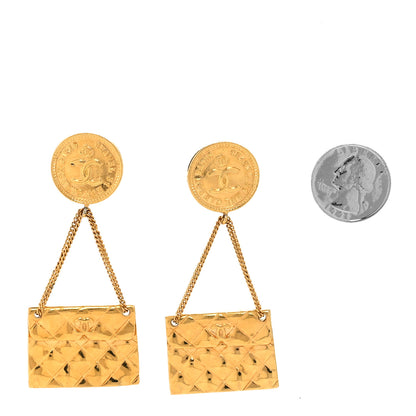 Chanel CC Quilted Flap Bag Drop Clip On Earrings Gold 2 of 5
