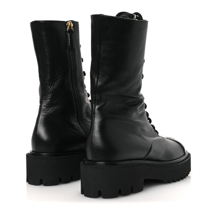 Chanel Crumpled Calfskin Patent Cap Toe Lace Up Combat Boots 39.5 Black 5 of 11