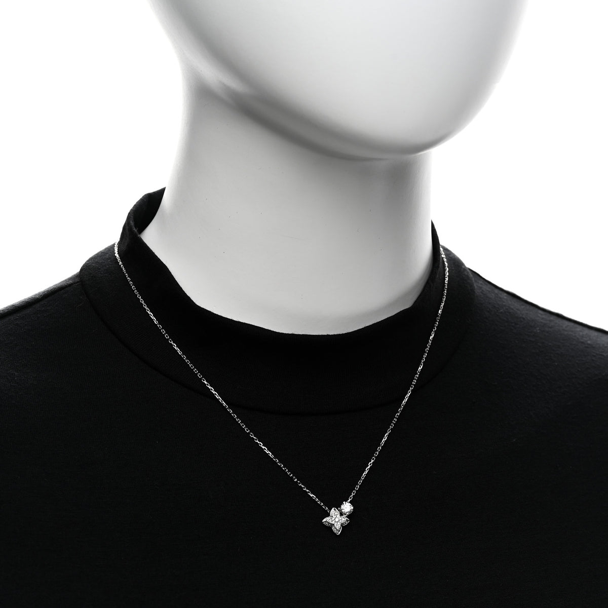 18K White Gold Diamond LV Double Pendant Necklace