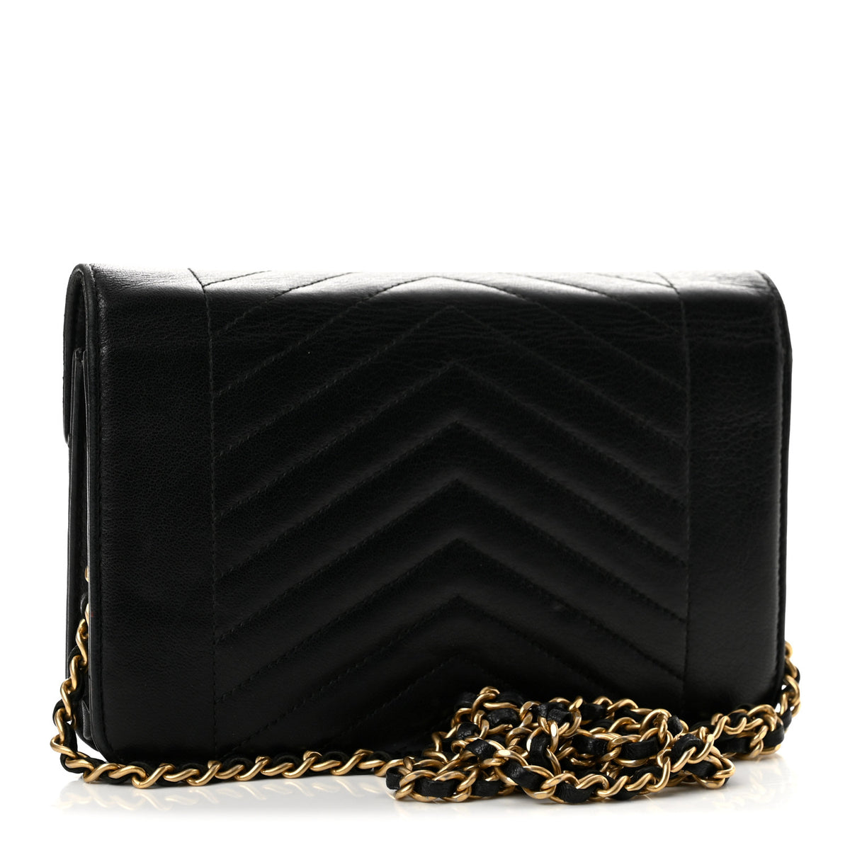 Lambskin Chevron Quilted Wallet On Chain WOC Black