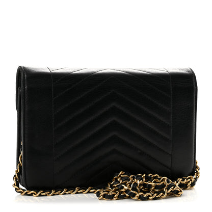 Chanel Lambskin Chevron Quilted Wallet On Chain WOC Black 3 of 13