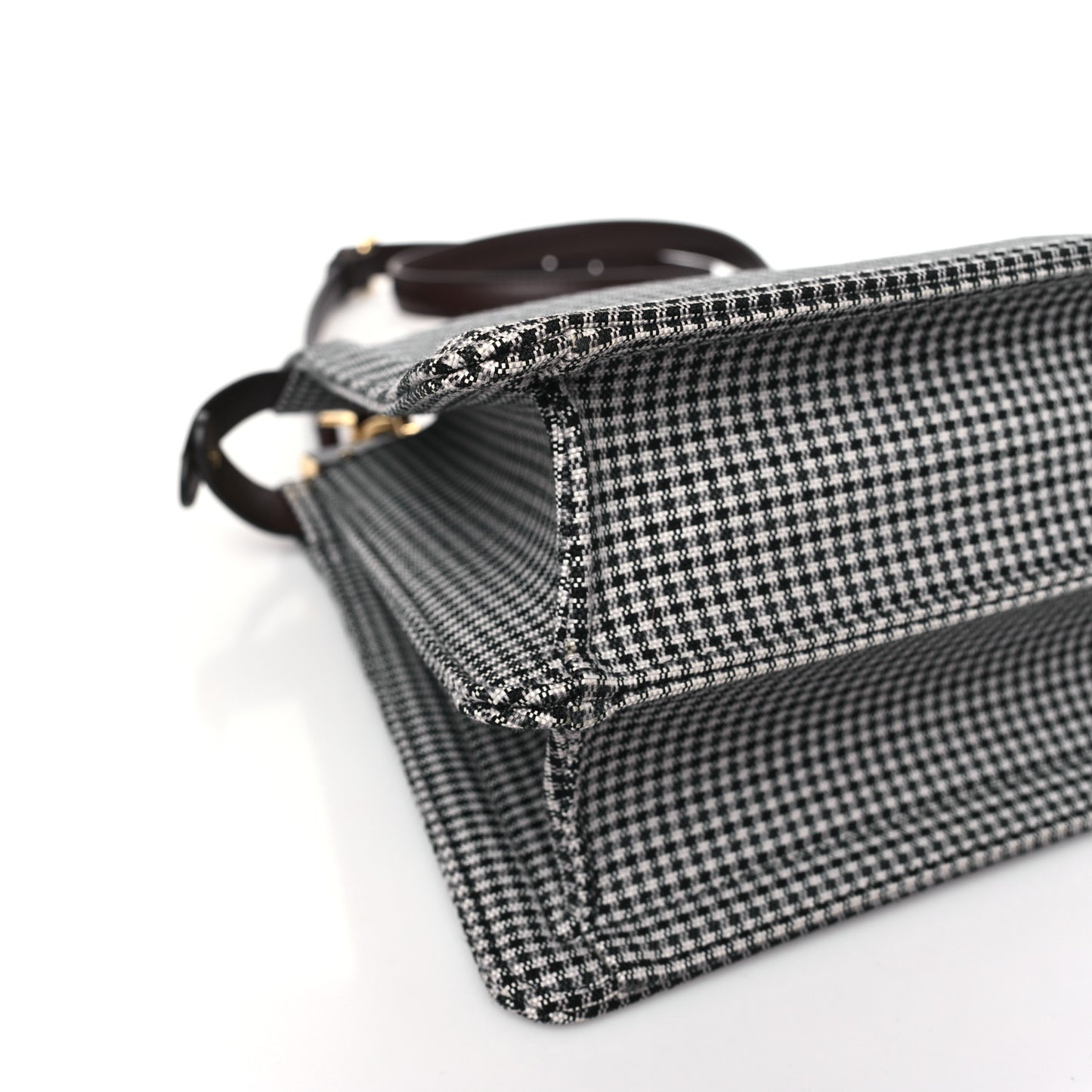 Wool Fabric Jacquard Cuoio Large Houndstooth FF 1974 Medium Peekaboo I SEE U Satchel Beige Tobacco Moro