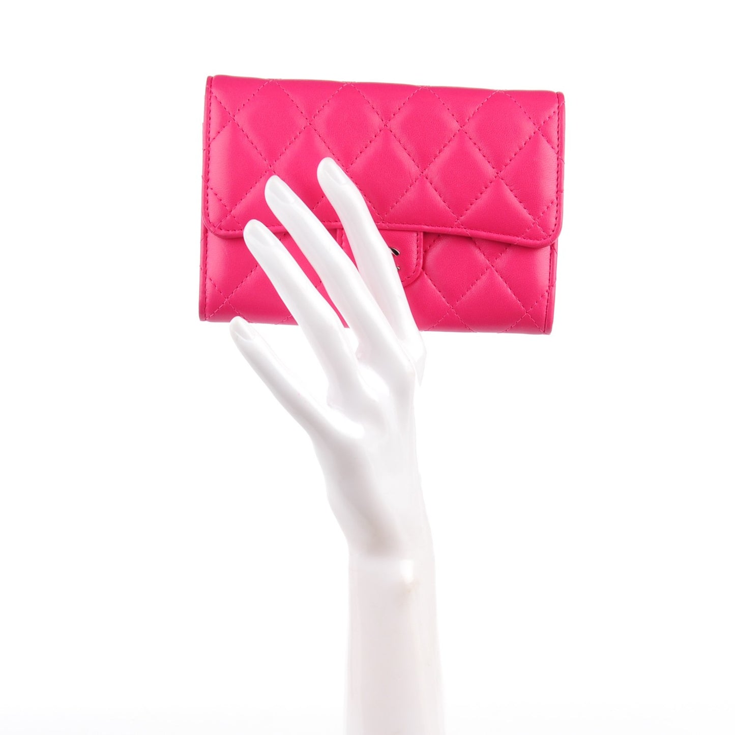 Lambskin Quilted Small Flap Wallet Fuchsia