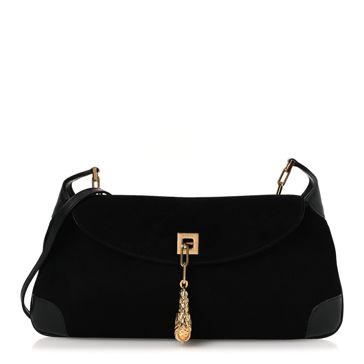 Gucci Suede Tiger Head Shoulder Bag Black 1 of 11