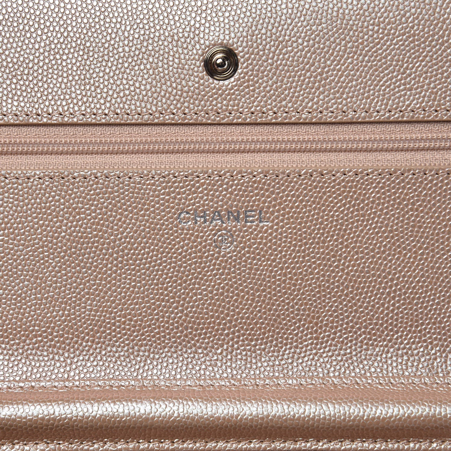 Chanel Metallic Caviar Chevron Quilted Wallet On Chain WOC Light Gold 7 of 11