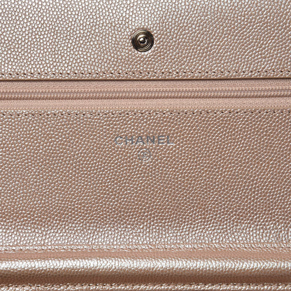 Chanel Metallic Caviar Chevron Quilted Wallet On Chain WOC Light Gold 7 of 11