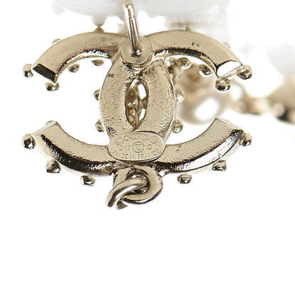 Chanel Pearl Chain Camellia CC Drop Earrings Pearly White Gold 4 of 5