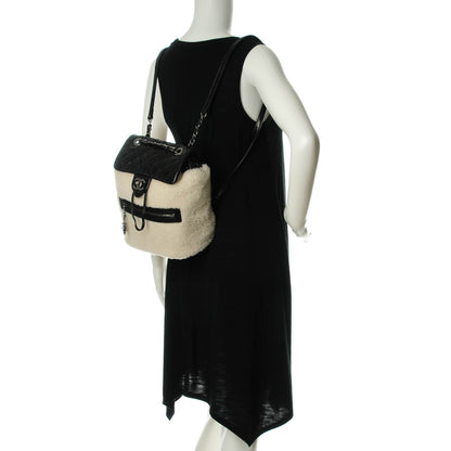 Chanel Glazed Calfskin Shearling Quilted Small Mountain Backpack Black Ivory 2 of 8