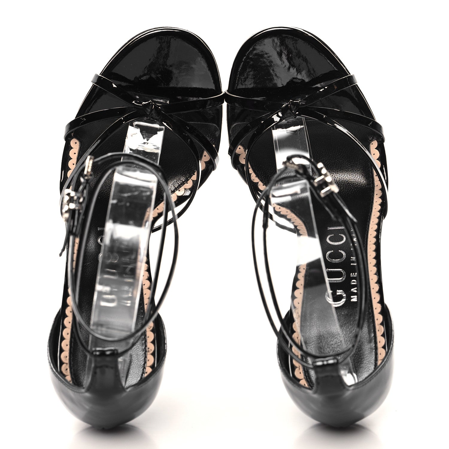 Gucci Patent Crystal Double G Ankle Wrap Sandals 37 Black 2 of 9