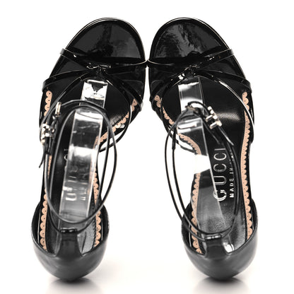 Gucci Patent Crystal Double G Ankle Wrap Sandals 37 Black 2 of 9