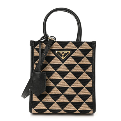 Prada Jacquard Saffiano Triangolo Symbole Embroidered Micro Tote Black Corda 1 of 9