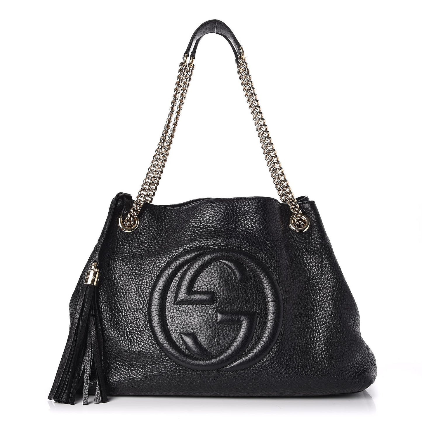 Pebbled Calfskin Medium Soho Chain Shoulder Bag Black