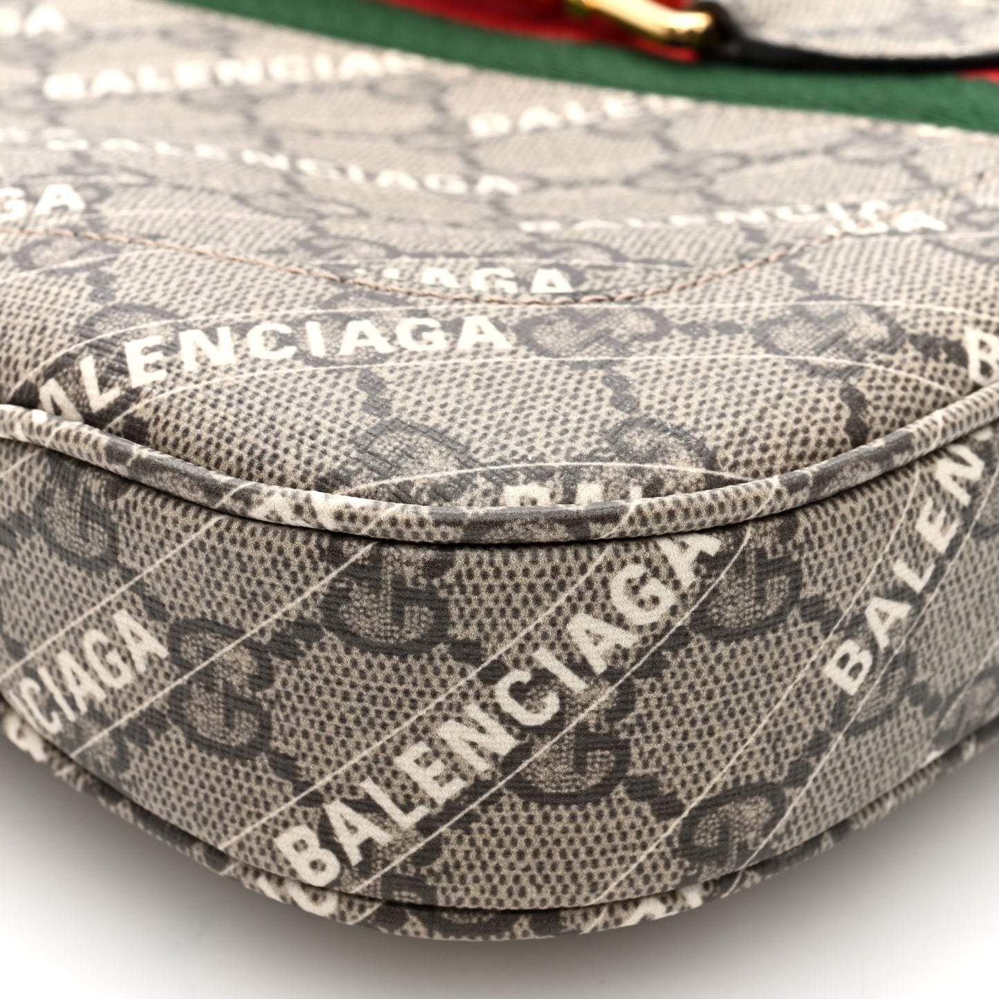 X BALENCIAGA GG Supreme Monogram Striped Logo Print Web Small Jackie 1961 Hobo Beige Ebony Mystic White