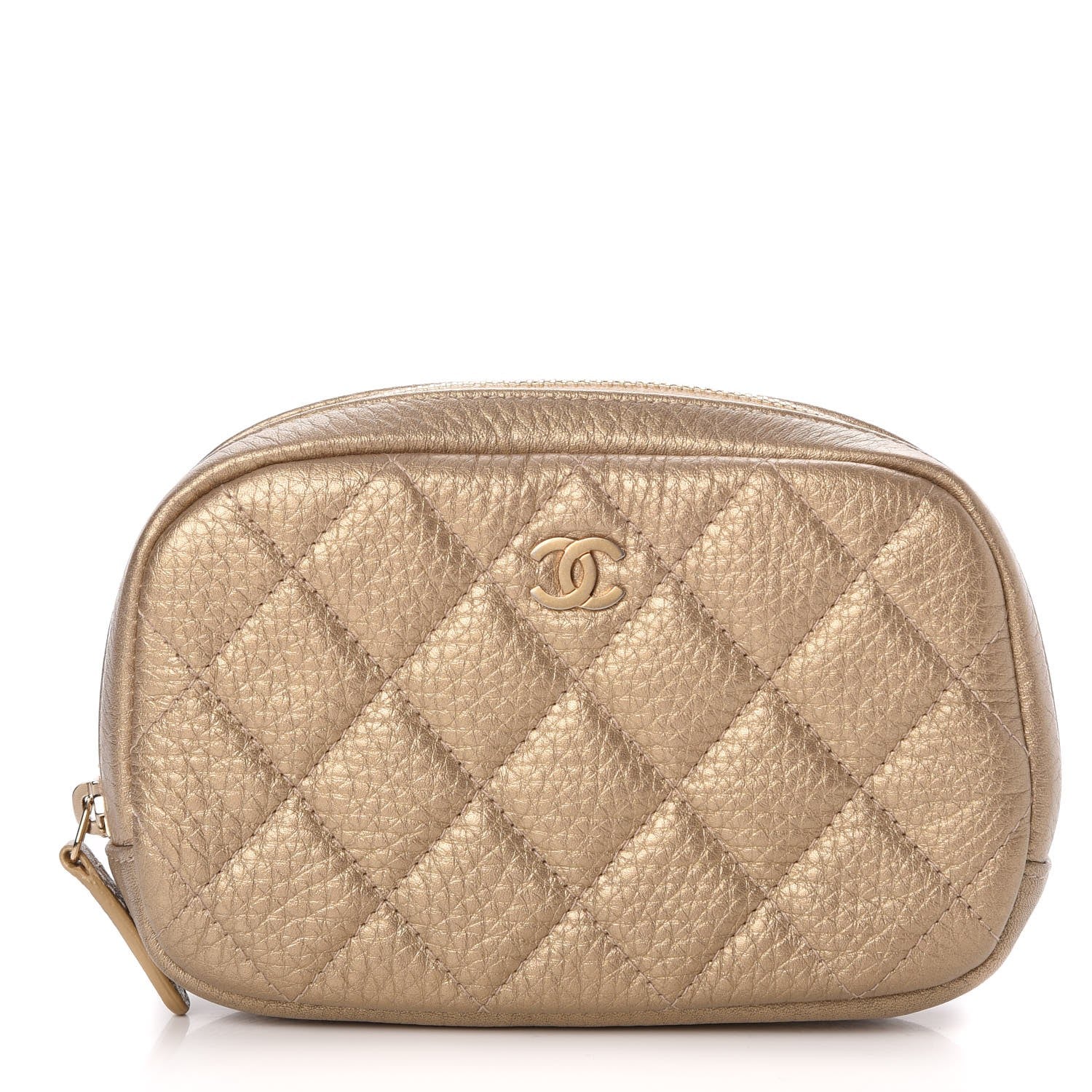Chanel Metallic Calfskin Quilted Small Curvy Pouch Cosmetic Case Gold 1 of 8