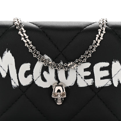 Alexander McQueen Nappa Graffiti Quilted Graffiti Skull Card Holder on Chain Black White 8 of 13