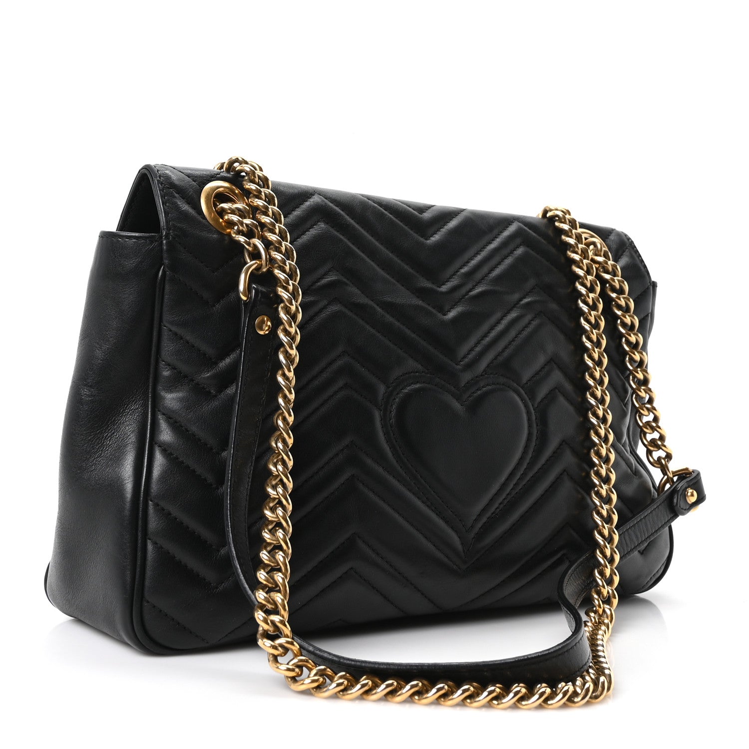 Gucci Calfskin Matelasse Medium GG Marmont Shoulder Bag Black 3 of 10