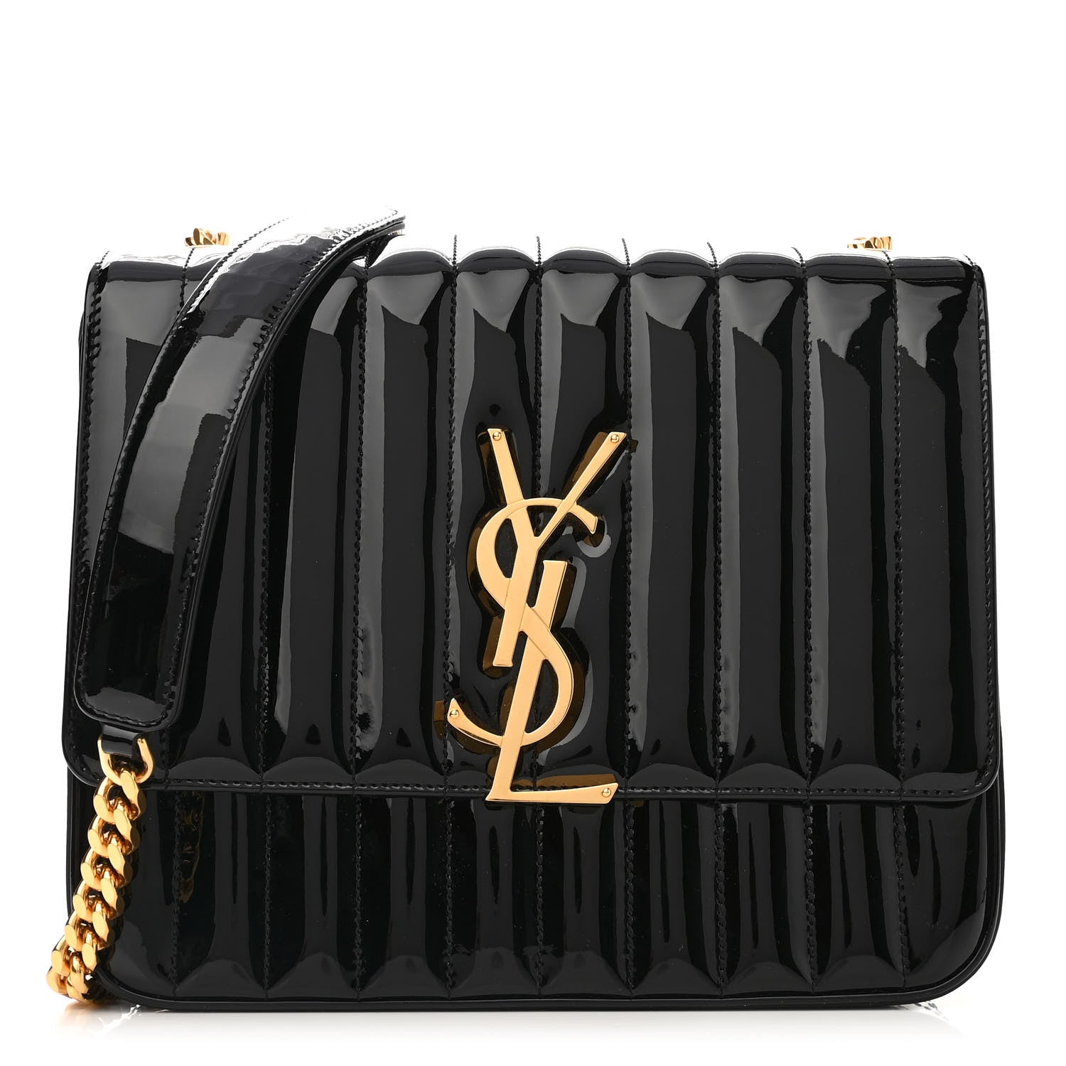 Saint Laurent Patent Matelasse Monogram Large Vicky Chain Bag Black 1 of 11