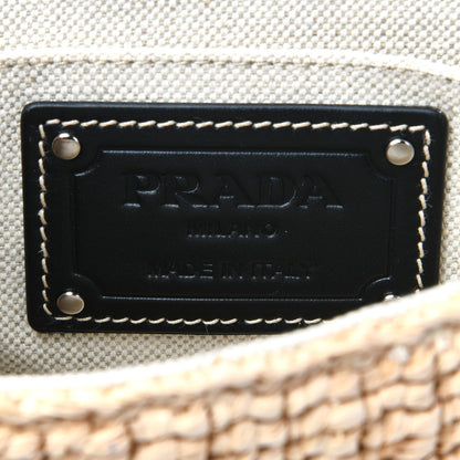 Prada Raffia Vitello Flap Shoulder Bag Naturale Black 6 of 12