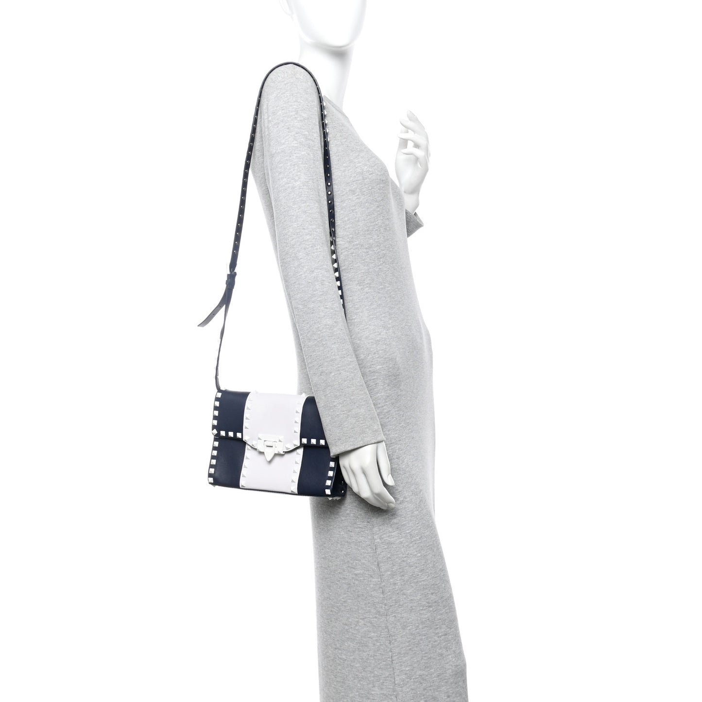 Vitello Colorblock Medium Free Rockstud Flip Lock Crossbody Bag Marine White