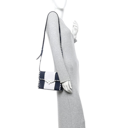 Valentino Garavani Vitello Colorblock Medium Free Rockstud Flip Lock Crossbody Bag Marine White 2 of 9
