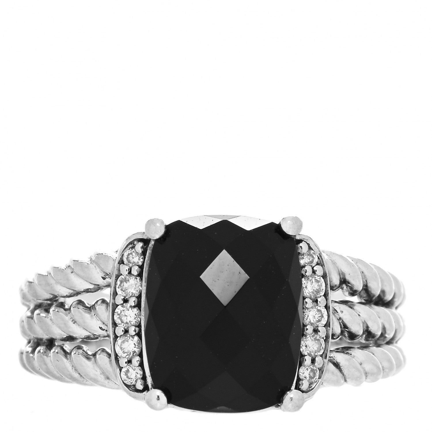 David Yurman Sterling Silver Diamond Black Onyx 10mm Petite Wheaton Ring 53 6.5 1 of 4