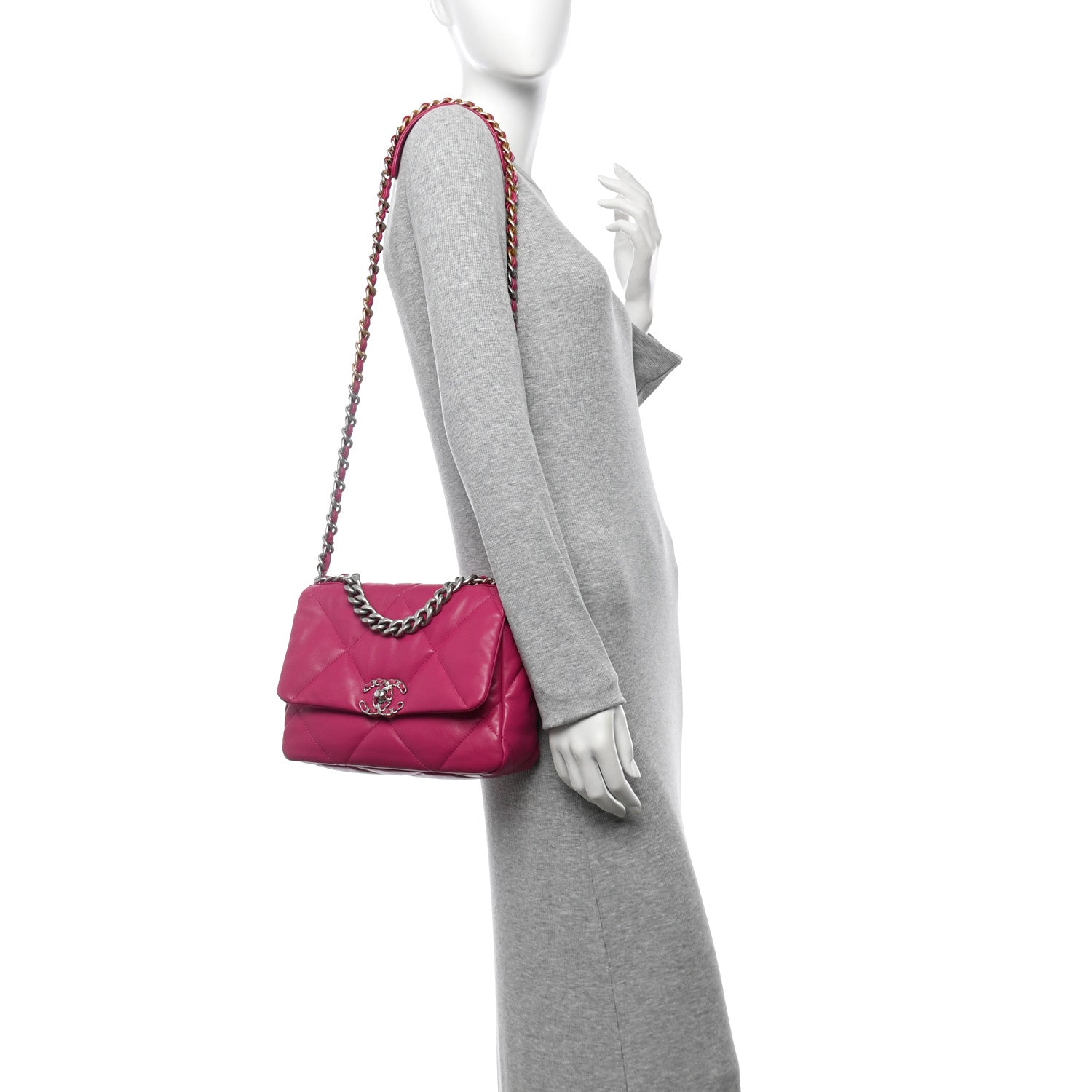 Chanel Lambskin Quilted Medium Chanel 19 Flap Dark Pink 2 of 10