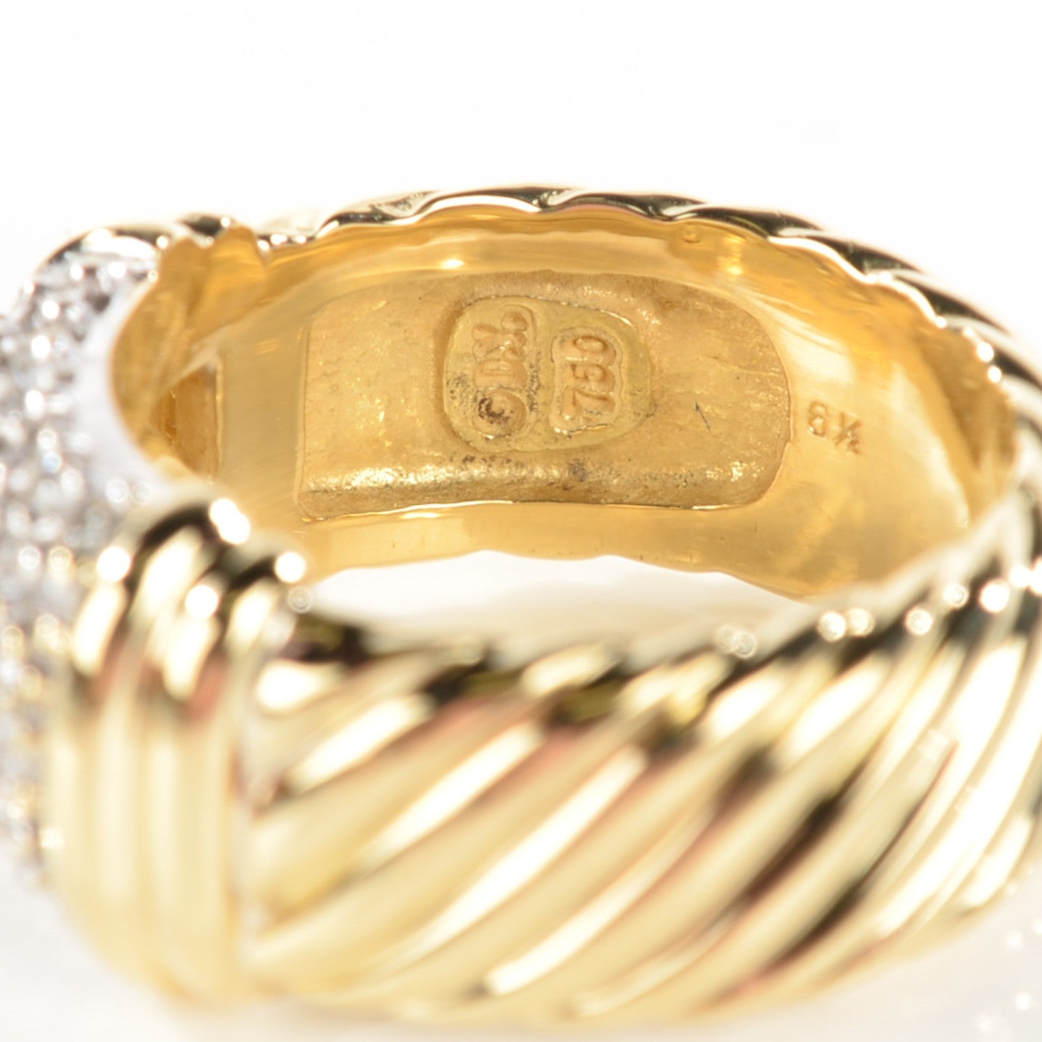 David Yurman 18K Yellow Gold Pave Diamond 10mm Metro Cable Ring 53 6.5 3 of 4