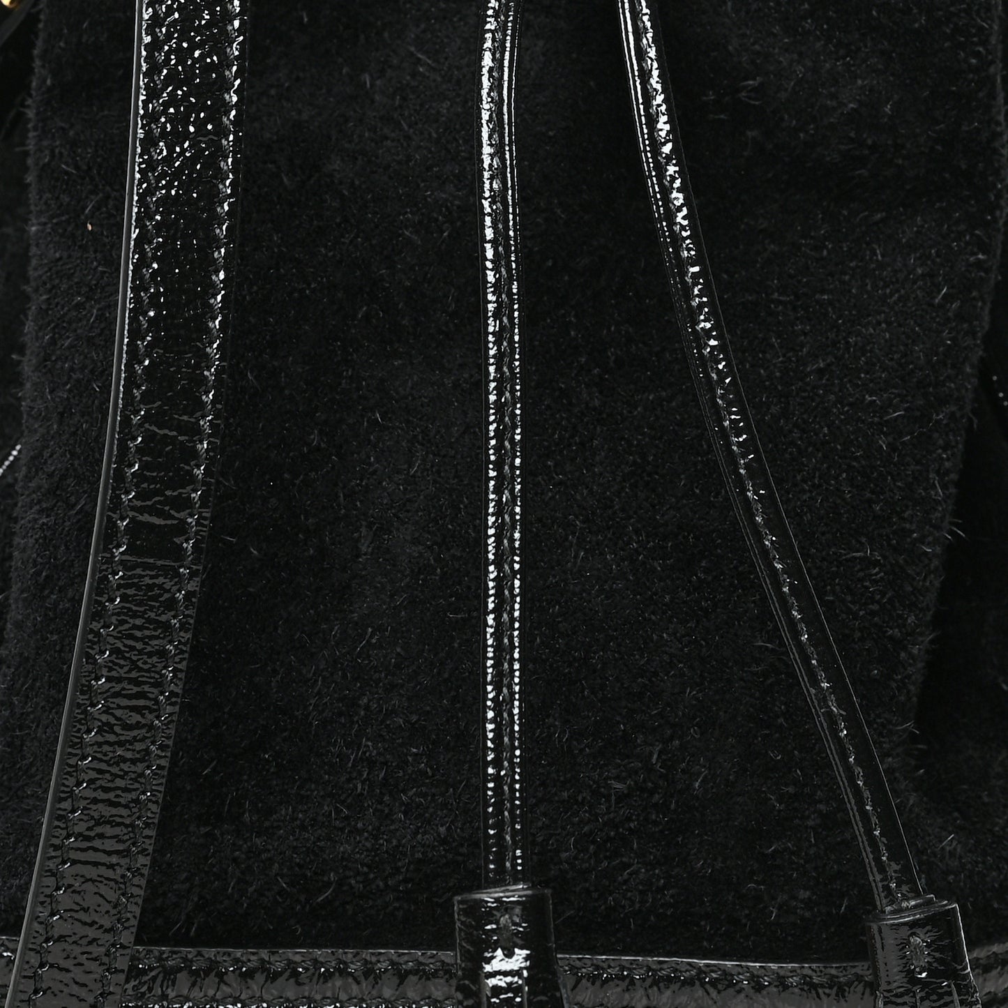 Suede Patent Web Small Ophidia Bucket Bag Black