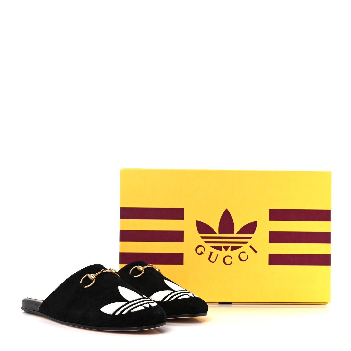 X ADIDAS Kid Scamosciato Quentin Trefoil Embroidered Womens Horsebit Slippers 36 Black Off White