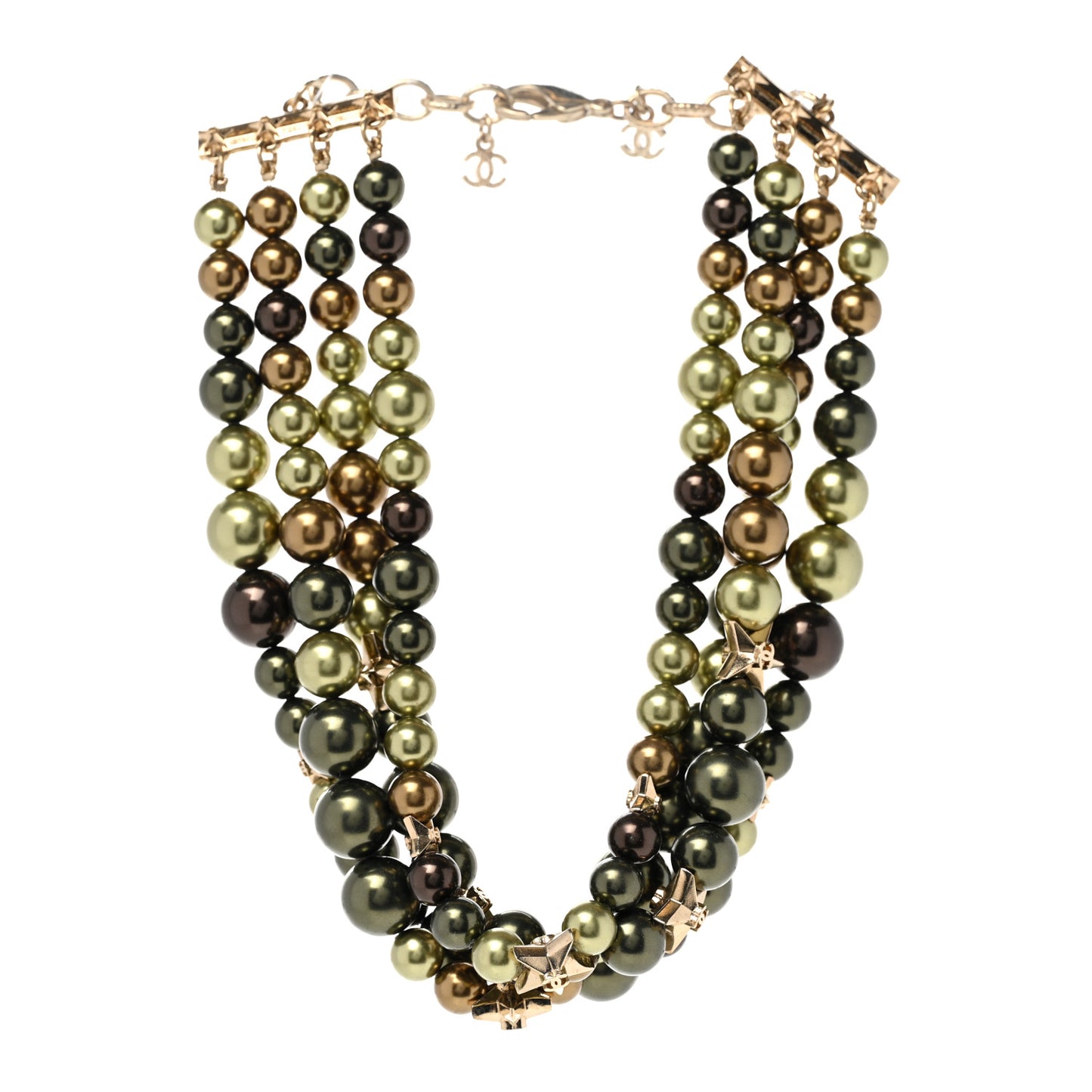 Metal Textured Bead CC Star Choker Necklace Gold Multicolor