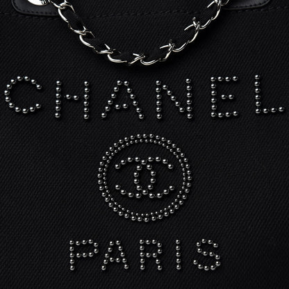 Chanel Canvas Pearl Medium Deauville Tote Black 10 of 11