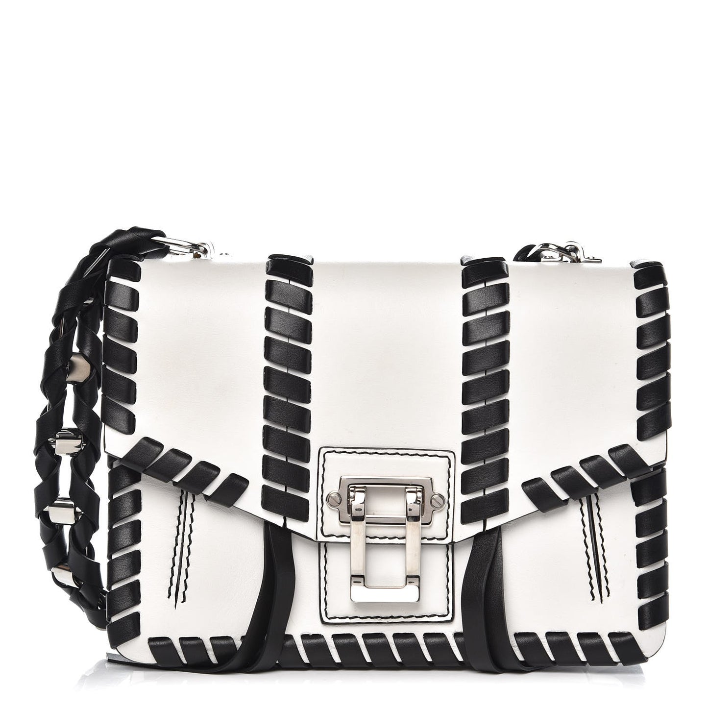 Calfskin Hava Whipstitch Shoulder Bag White Black