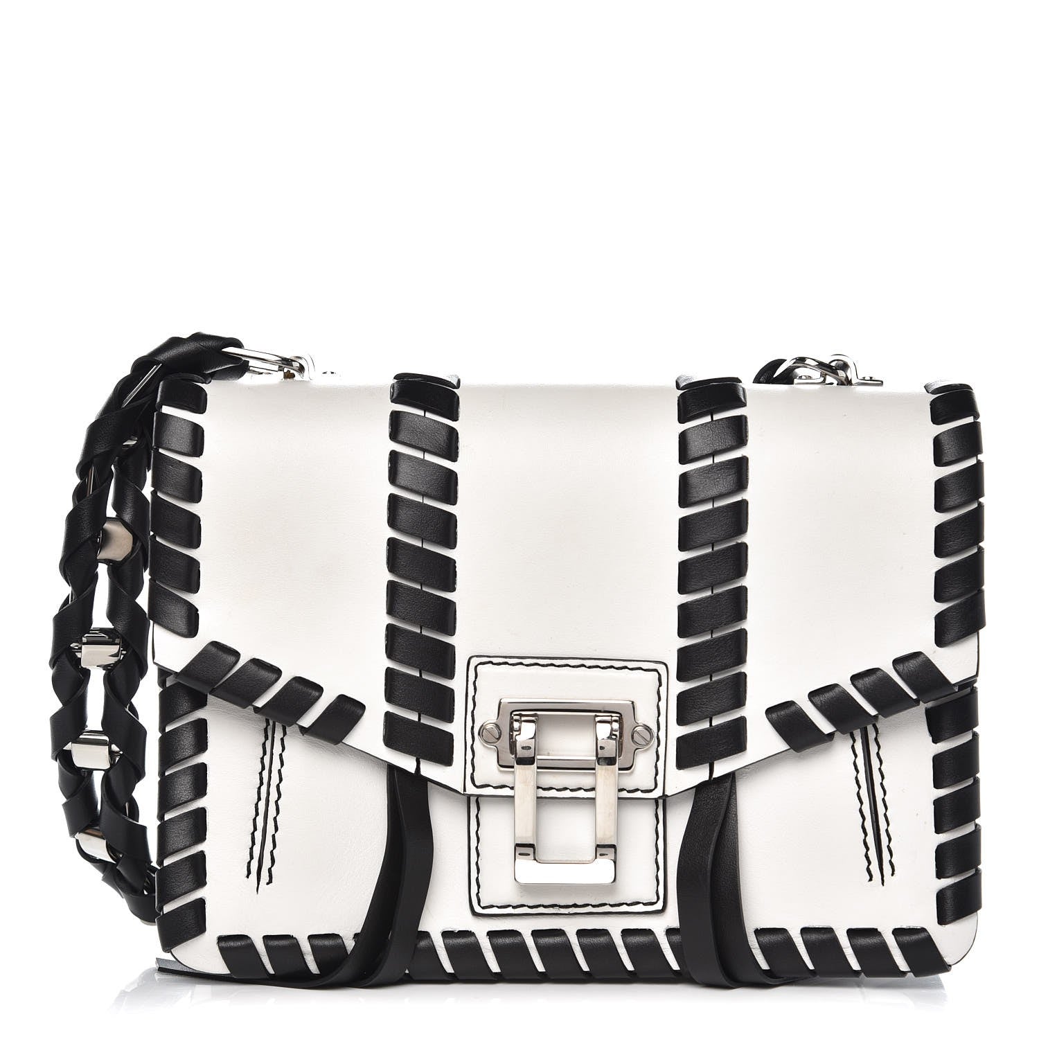 Proenza Schouler Calfskin Hava Whipstitch Shoulder Bag White Black 1 of 10
