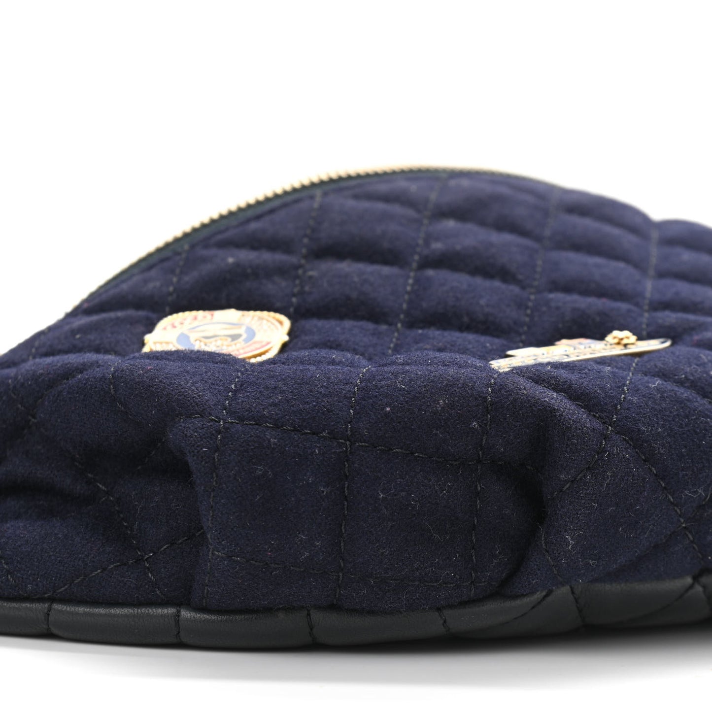 Wool Lambskin Quilted Paris Hamburg Charms Waist Bag Dark Navy