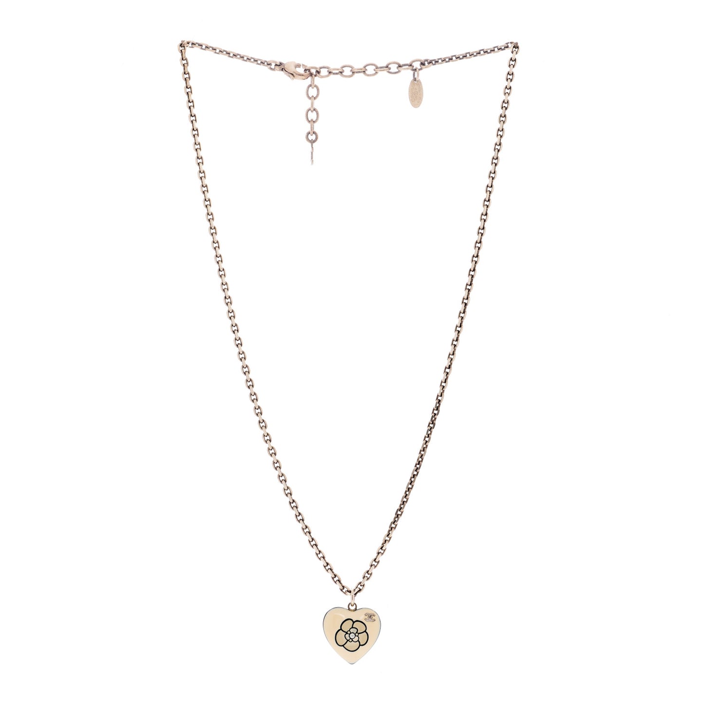 Enamel Heart CC Camellia Necklace Gold