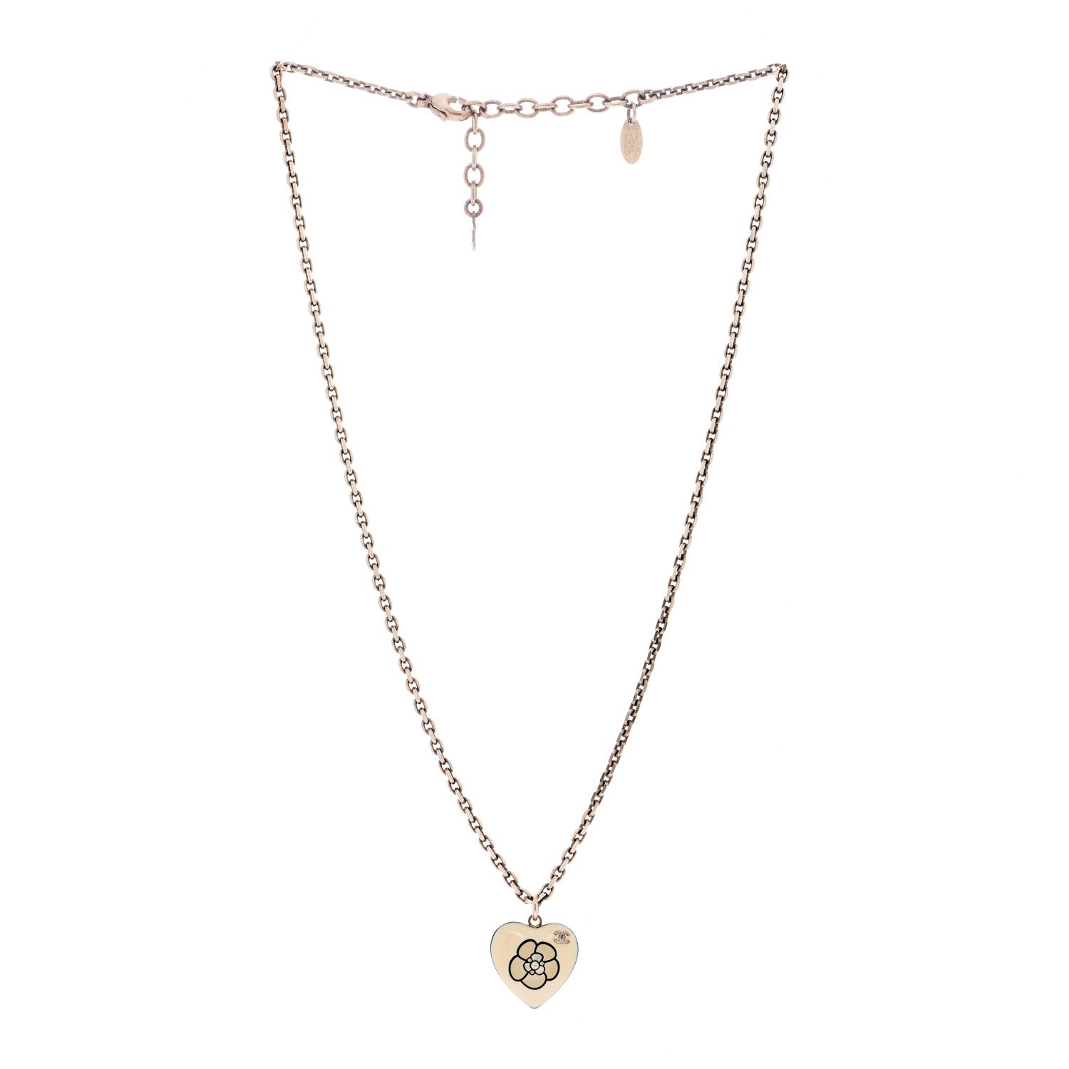 Chanel Enamel Heart CC Camellia Necklace Gold 2 of 3