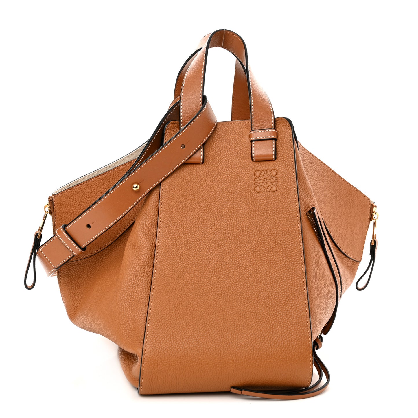 Grained Calfskin Medium Hammock Shoulder Bag Tan