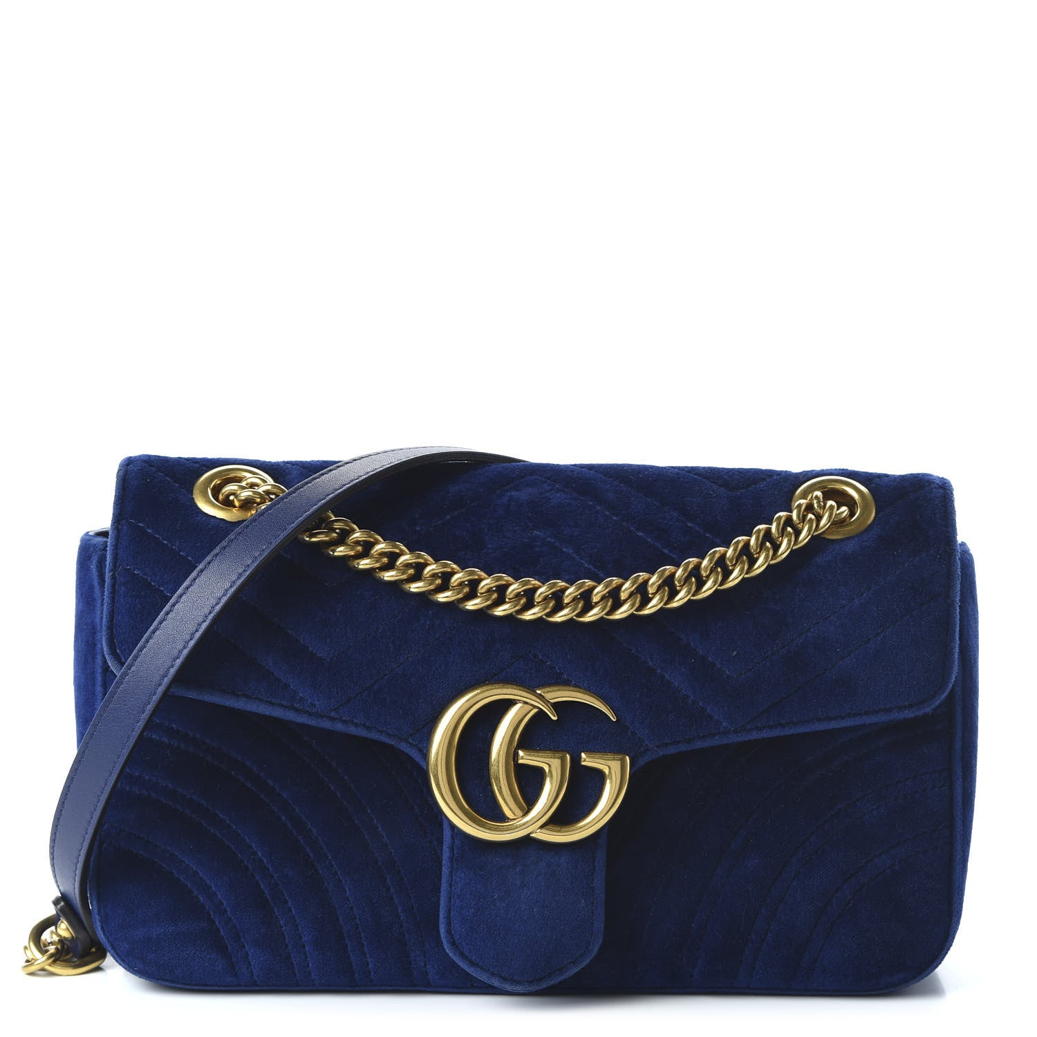 Gucci Velvet Matelasse Small GG Marmont Shoulder Bag Cobalt Blue 1 of 12