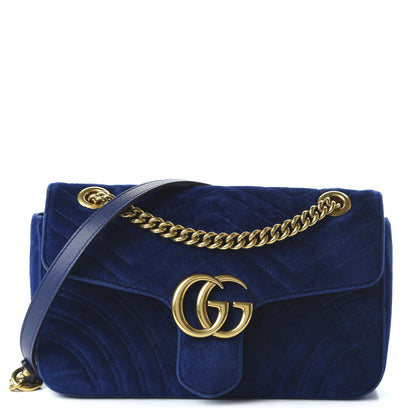 Gucci Velvet Matelasse Small GG Marmont Shoulder Bag Cobalt Blue 1 of 12