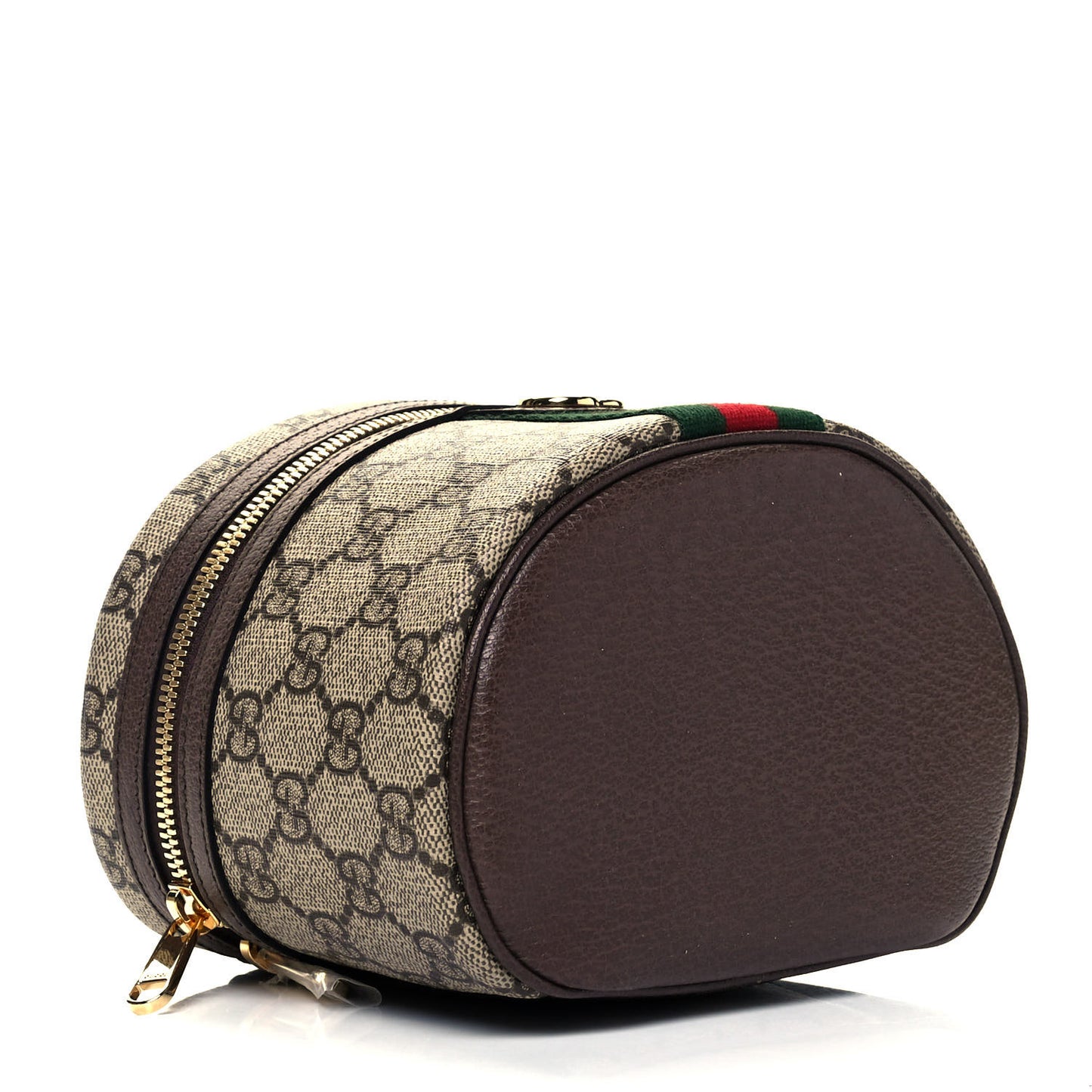 GG Supreme Monogram Textured Calfskin Web Ophidia Vanity Cosmetic Case Beige Ebony New Acero