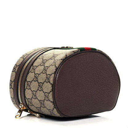 Gucci GG Supreme Monogram Textured Calfskin Web Ophidia Vanity Cosmetic Case Beige Ebony New Acero 4 of 10