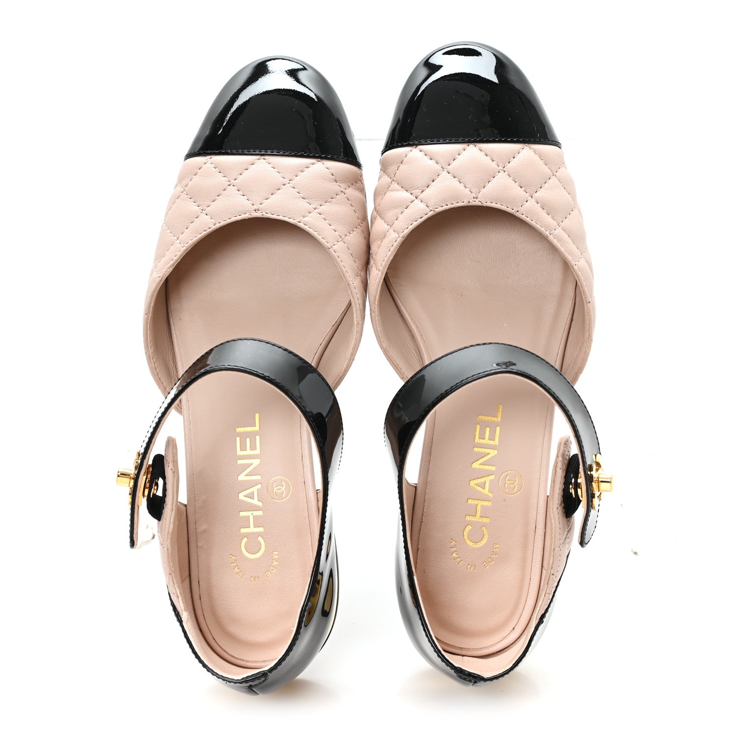 Chanel Patent Lambskin Quilted Cap Toe Ballerina Flats 36 Beige Black 2 of 10