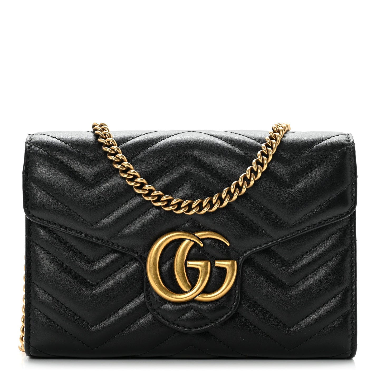 Calfskin Matelasse GG Marmont Chain Wallet Black