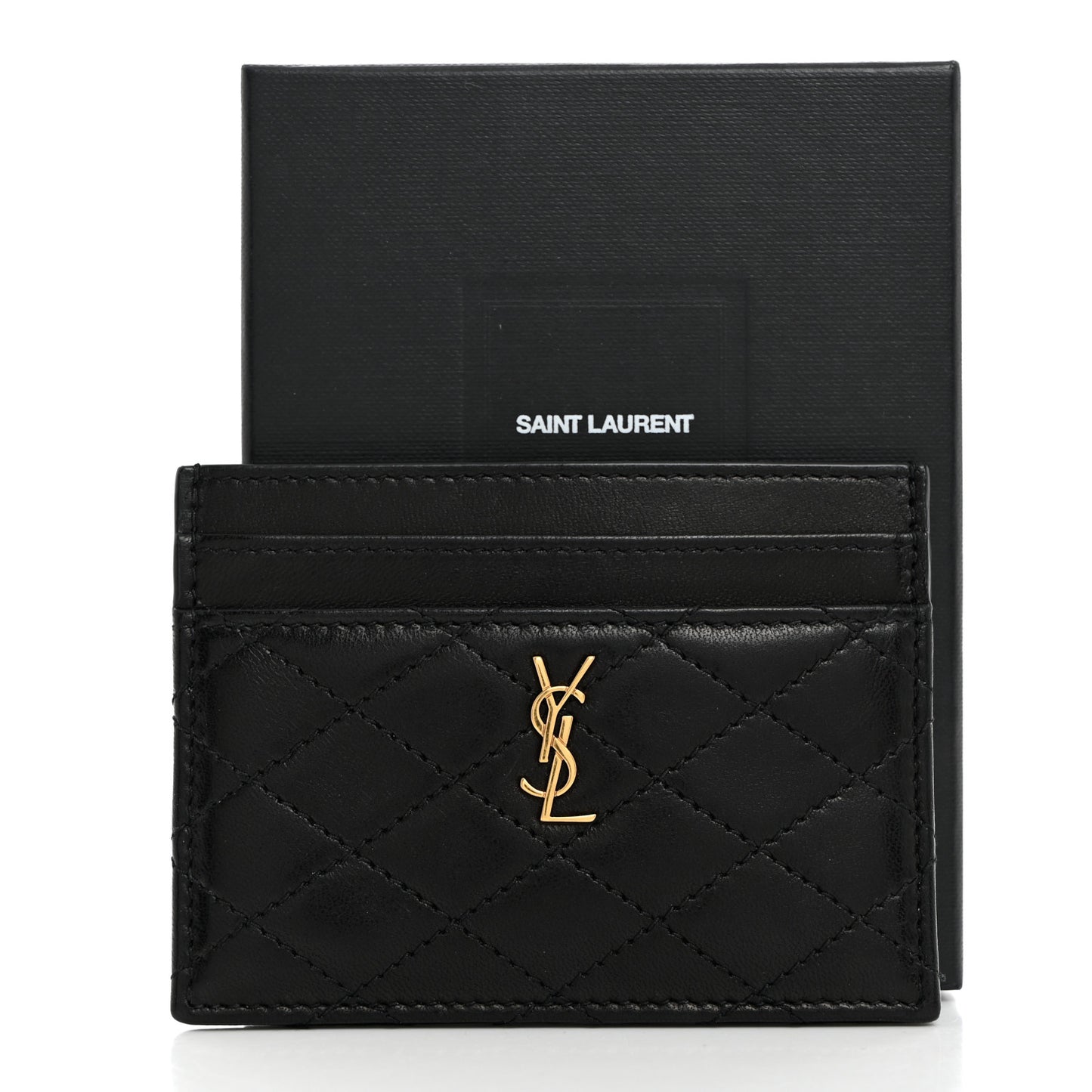 Lambskin Quilted Monogram Gaby Card Case Black