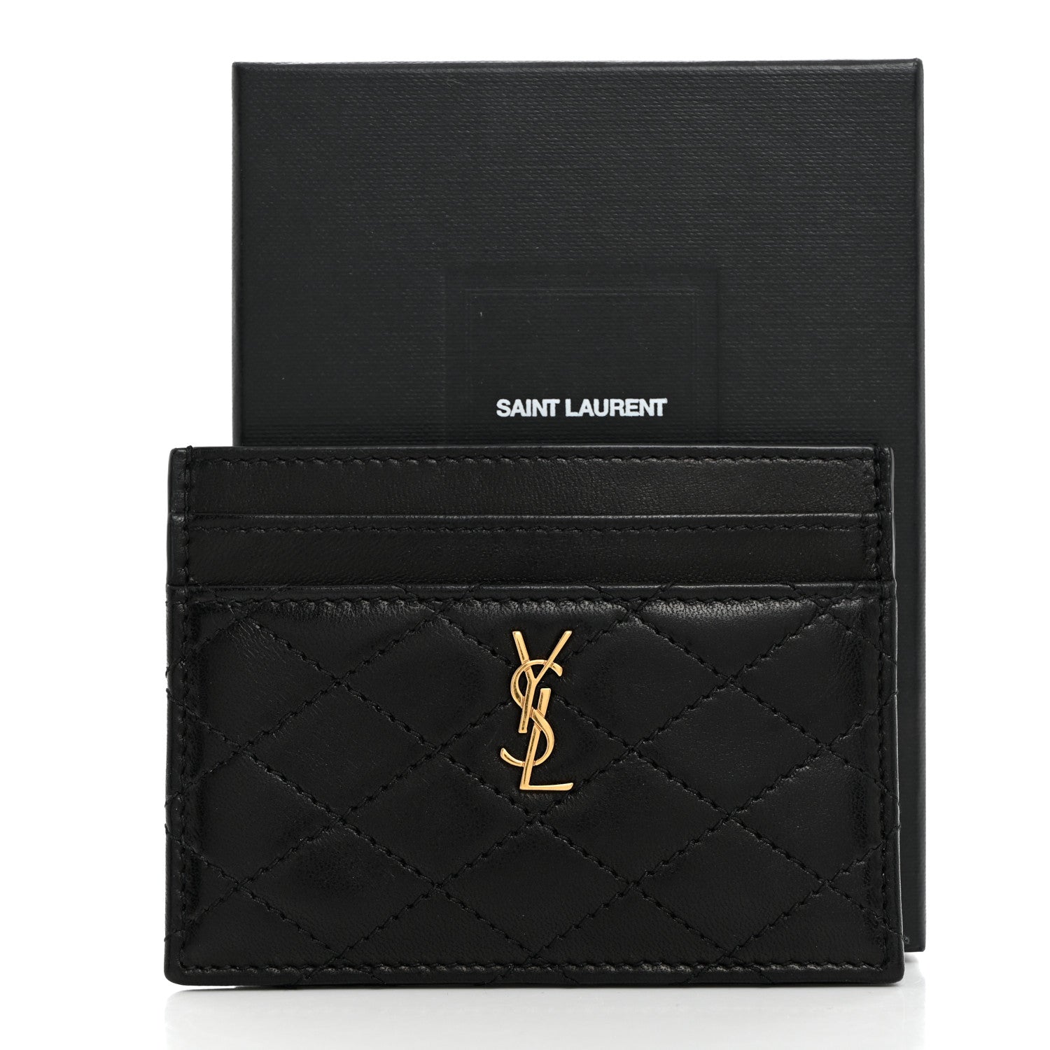 Saint Laurent Lambskin Quilted Monogram Gaby Card Case Black 8 of 8
