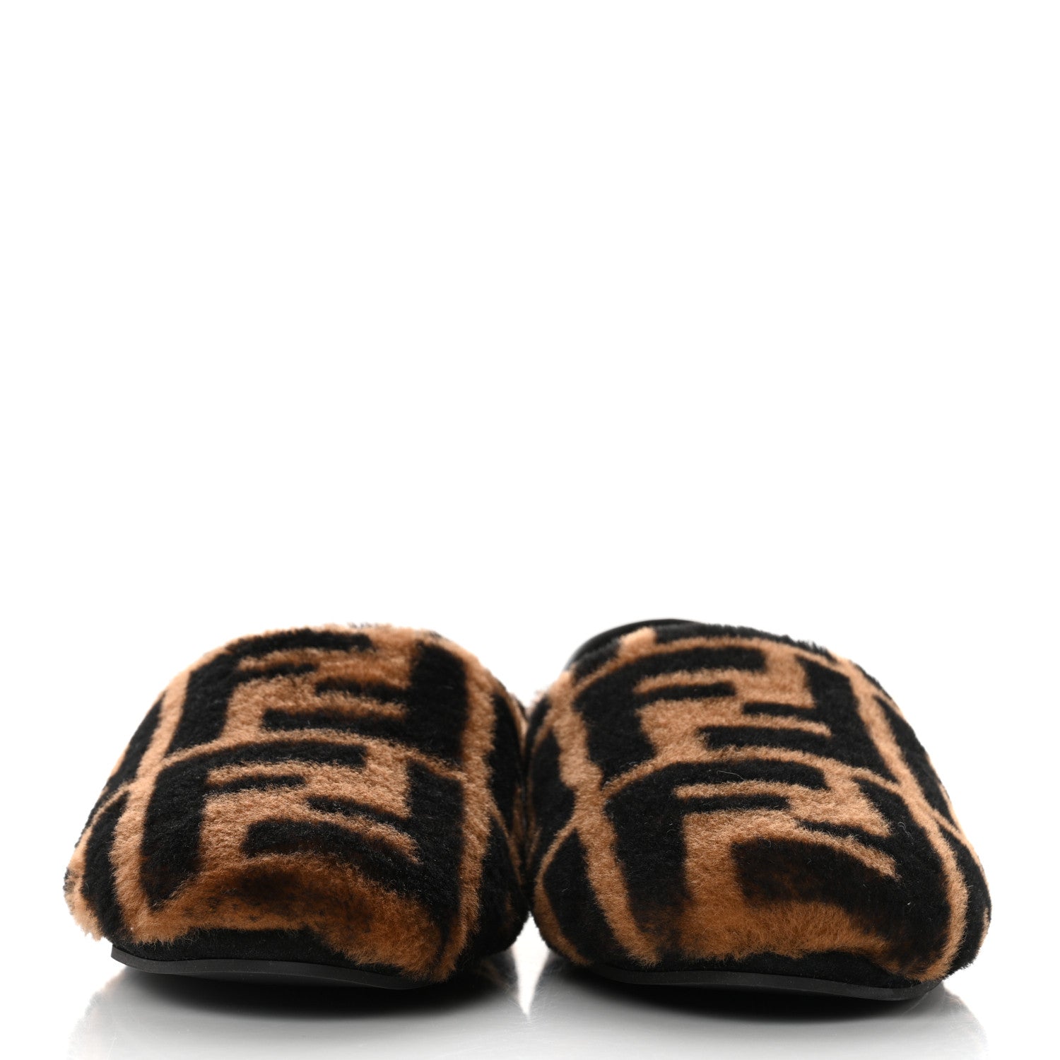 Fendi Shearling Nappa FF Slippers 38 Tobacco Black 2 of 8