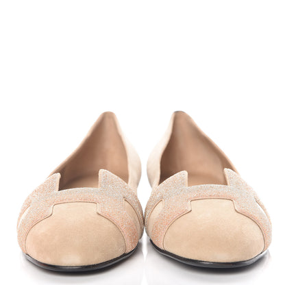 Hermes Suede Goatskin Crystal Powdered Nice Ballerina Flats 38 Nude 2 of 9