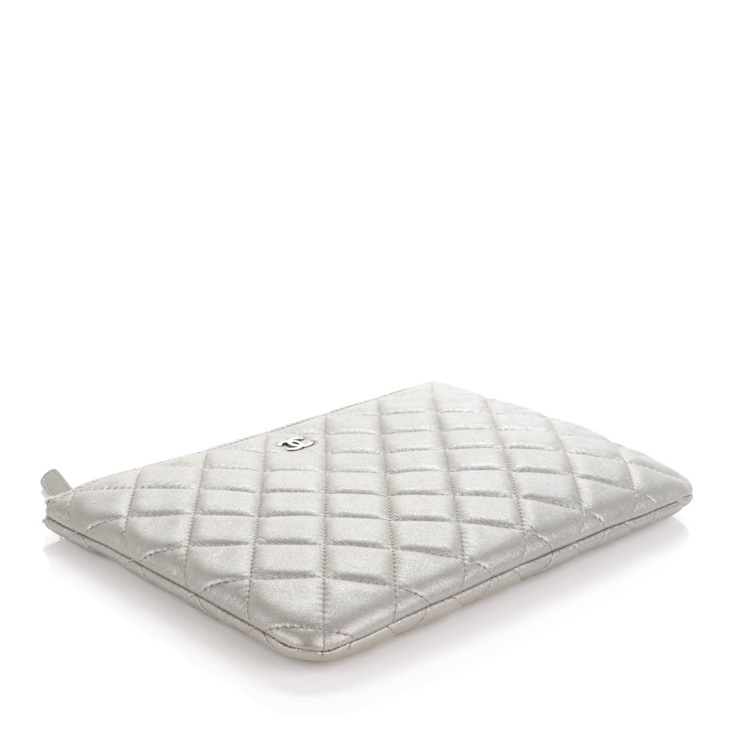 Chanel Metallic Lambskin Quilted Medium Cosmetic Case Silver 4 of 7