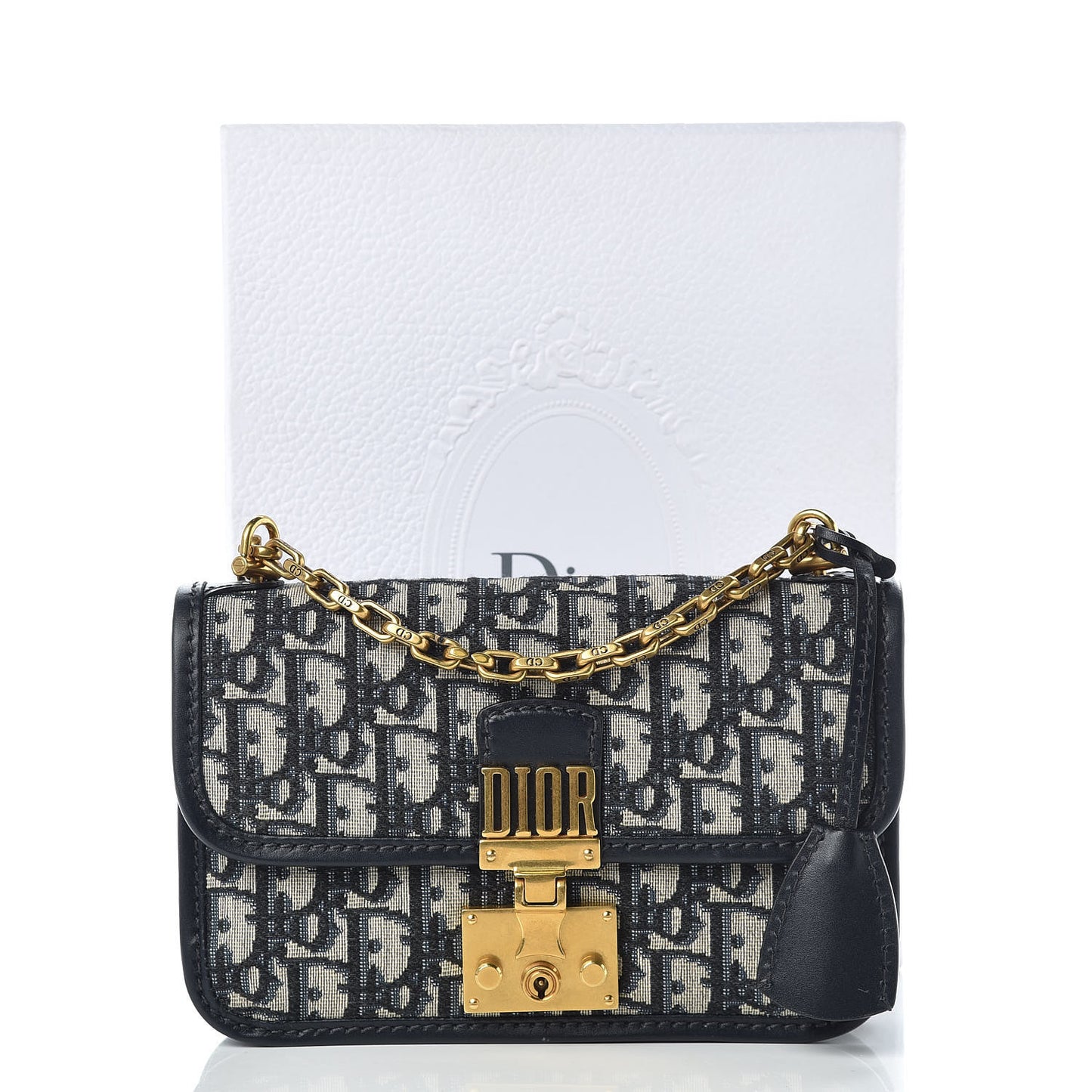 Oblique Small DiorAddict Flap Bag Navy Blue